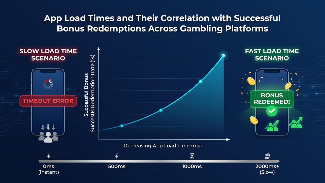 Graphs and charts illustrating load time data correlated with bonus redemption success rates on gambling platforms