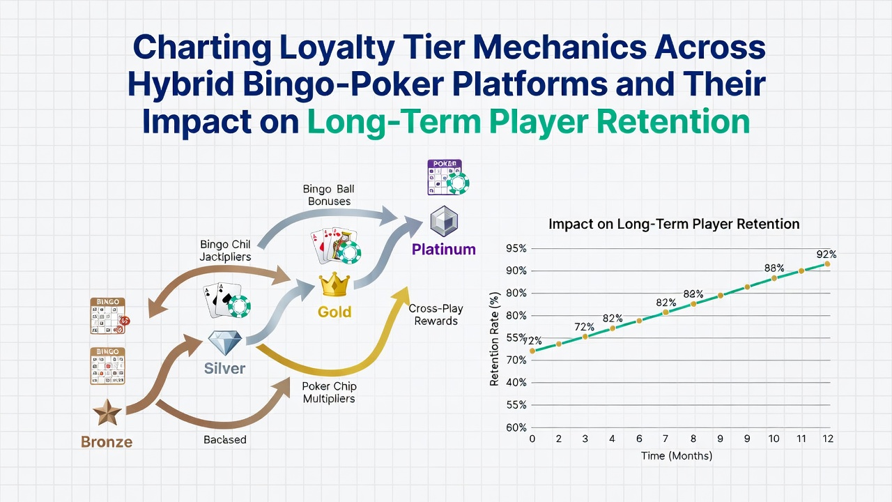 Chart comparing retention rates between tiered and non-tiered players on bingo-poker hybrid sites over multiple quarters