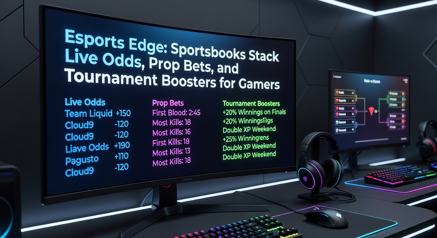 Dynamic esports arena with glowing screens displaying live betting odds and cheering crowds