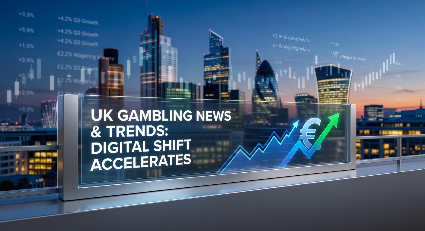 Graph showing UK online Gross Gambling Yield trends with a slight downward arrow amid slots stake limit icons