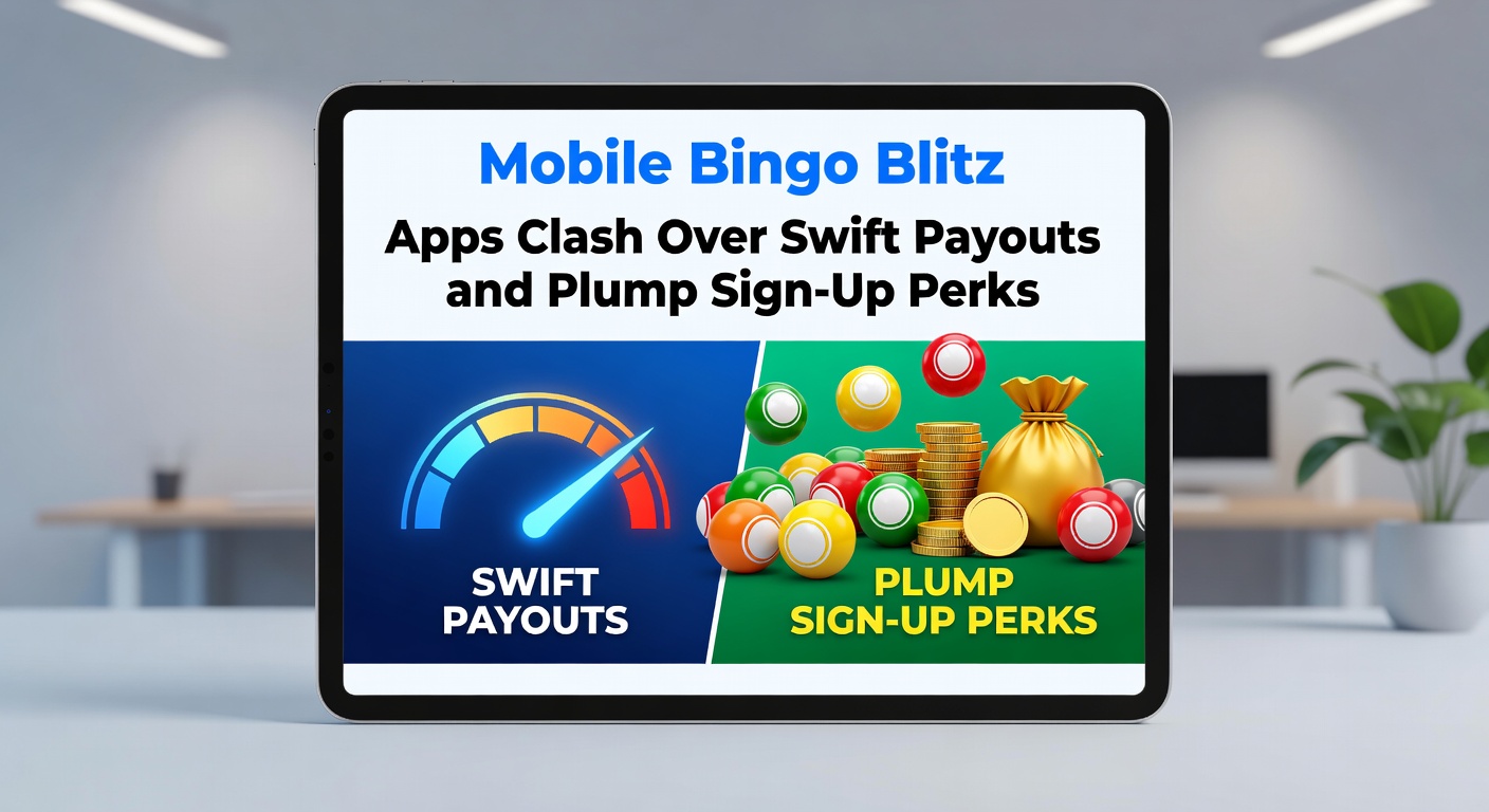 Comparison chart of mobile bingo apps highlighting payout times from instant to 72 hours, with icons for PayPal, bank transfers, and app stores