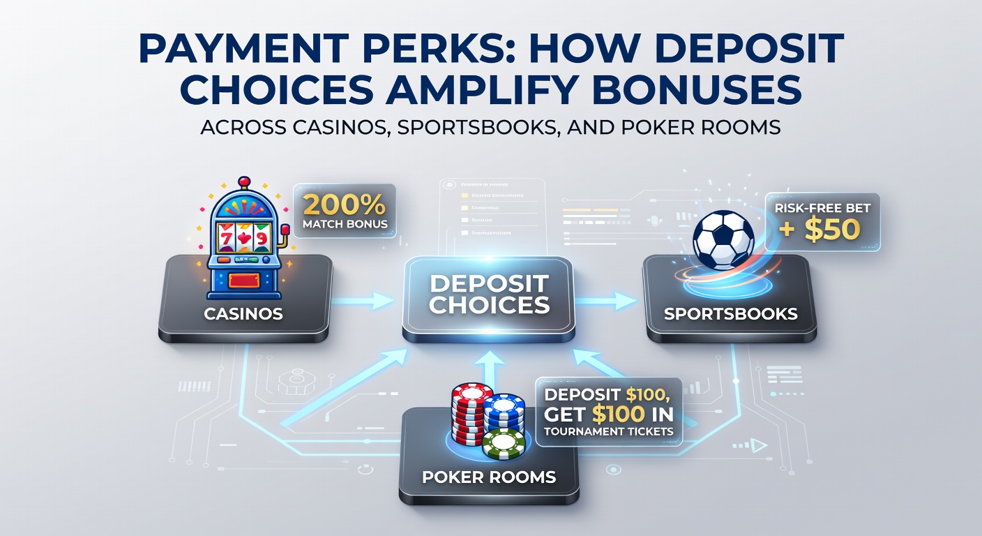 Visual comparison of deposit methods like credit cards, e-wallets, and cryptocurrencies boosting bonus offers in online gambling platforms