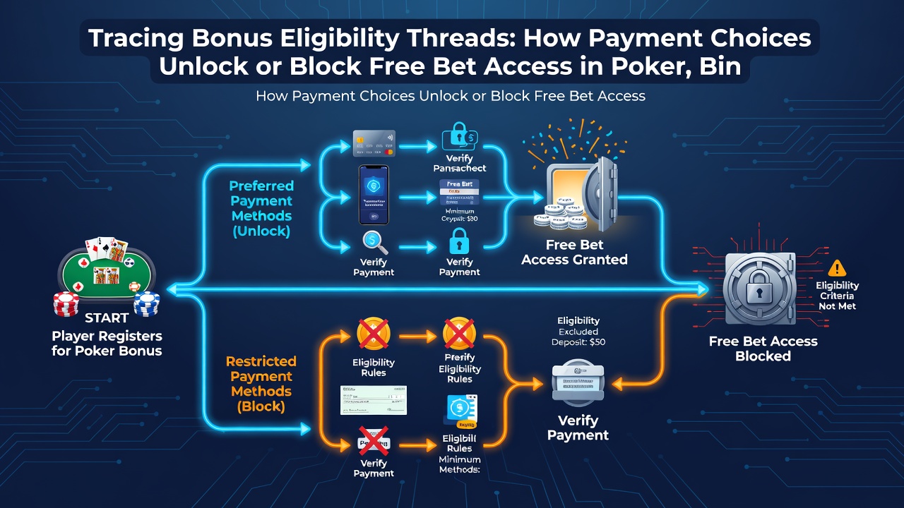 Flowchart diagram illustrating payment method pathways leading to free bet eligibility or blocks in gaming apps